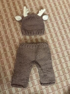 Cozy Brown Knit Kids Matching Set with Antler Hat